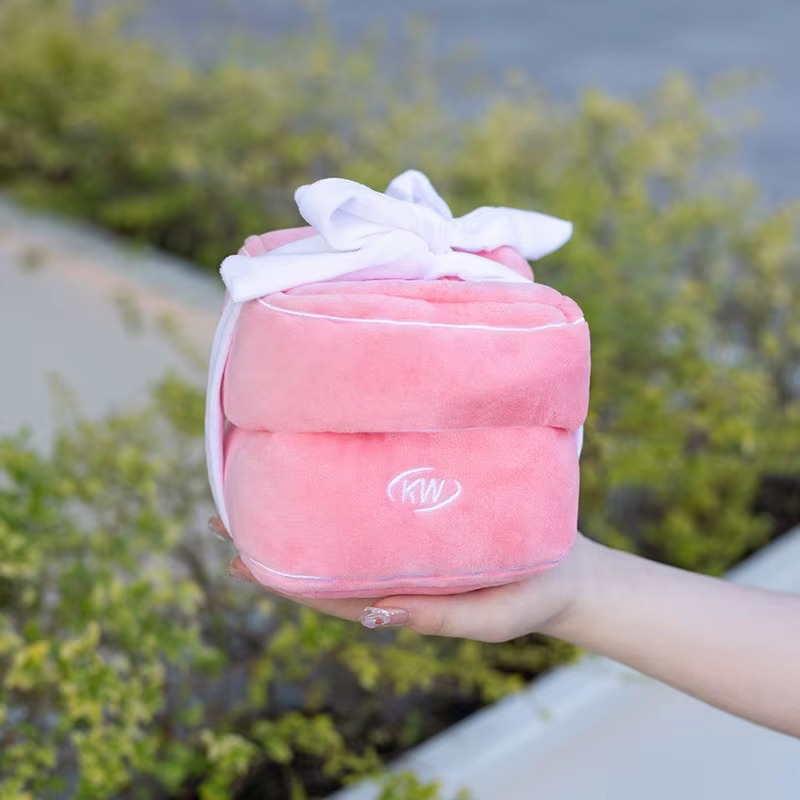 Pink plush case with ring