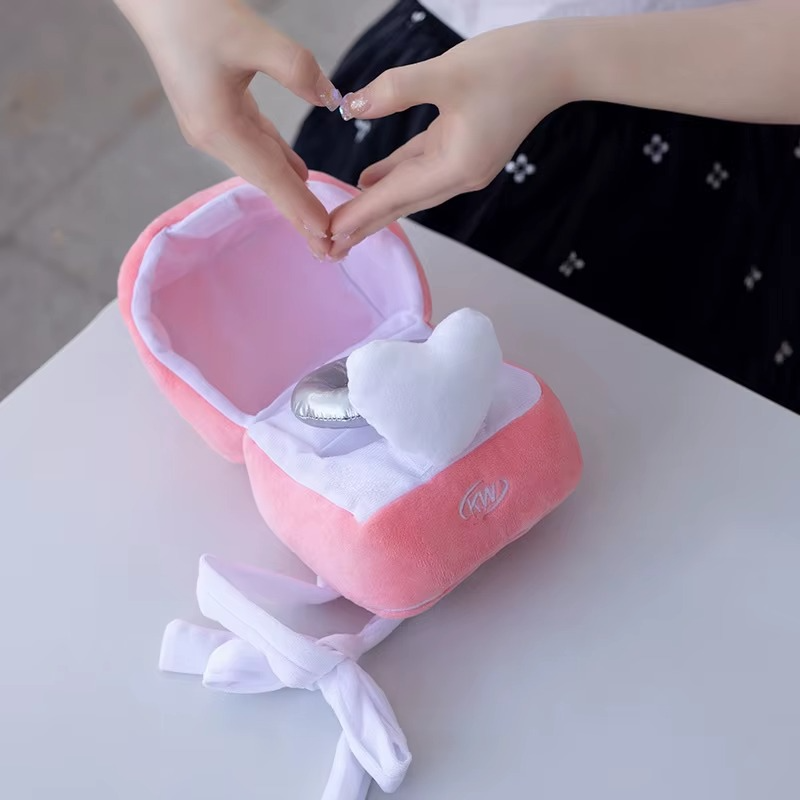 Pink plush case with ring