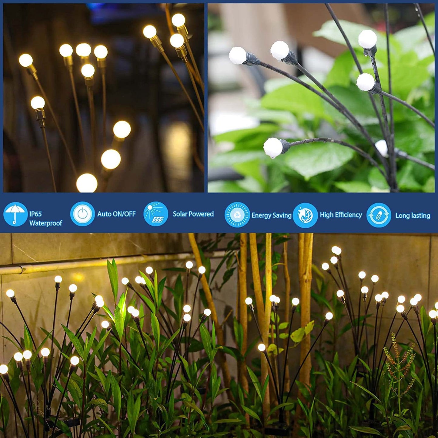 Solar Firefly Glow Garden Lights - 6 Light Bulbs