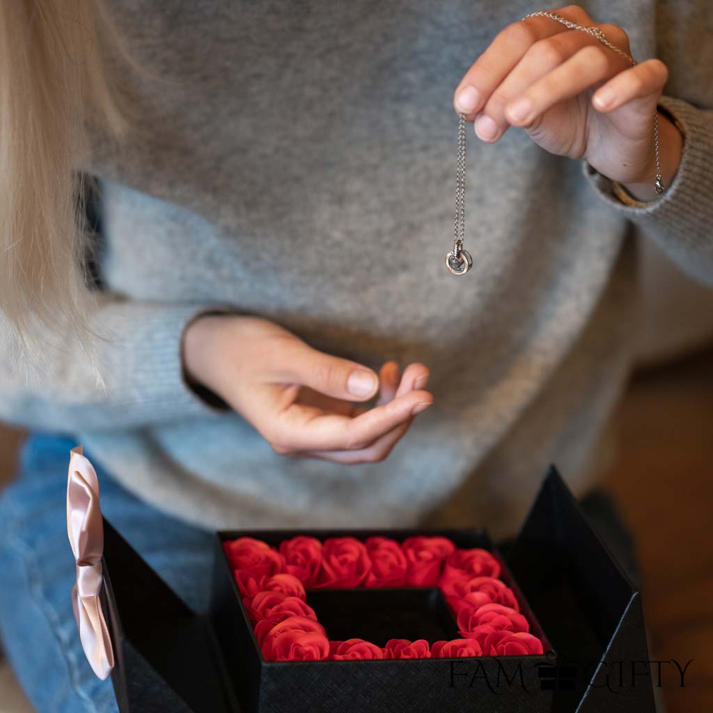flower box + i love u necklace in 100 languages