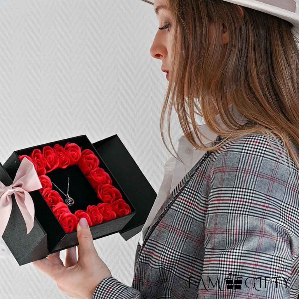 flower box + i love u necklace in 100 languages